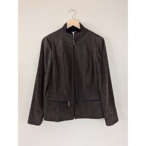 JM Collection Brown Faux Suede Jacket Full Zip Mandarin Collar‎ Downtown Girl